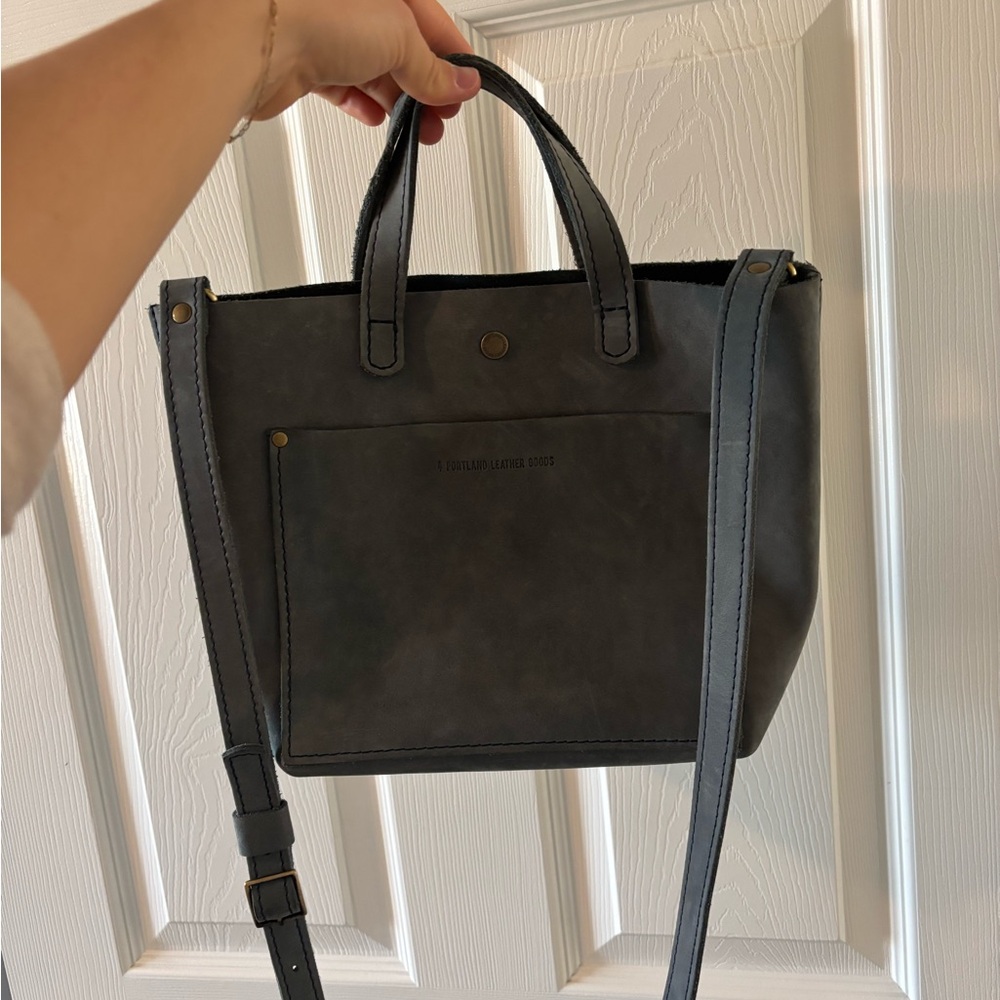 Gray Portland Leather Crossbody Tote Bag